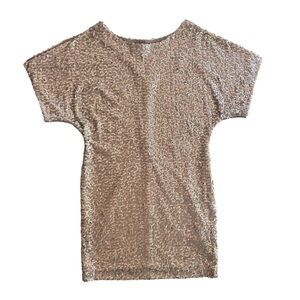 S.L. Fashions Women’s 6 Taupe Gold Sequins Wedge Split Short Sleeves Shift Dress